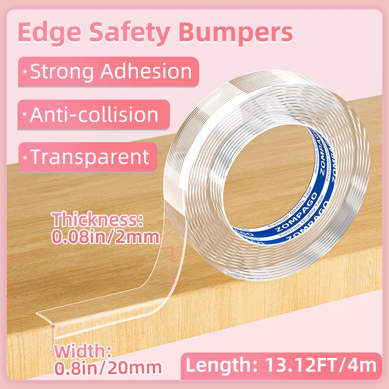 ZOMPAGO Clear Soft Corner Protectors for Furniture Strip Sharp Edge & Table Bumper Window Edge Wall Protector  Soft Corner Guards Safe for Proof Table Corner Protectors in Family 0.8in x13FT - Image 2
